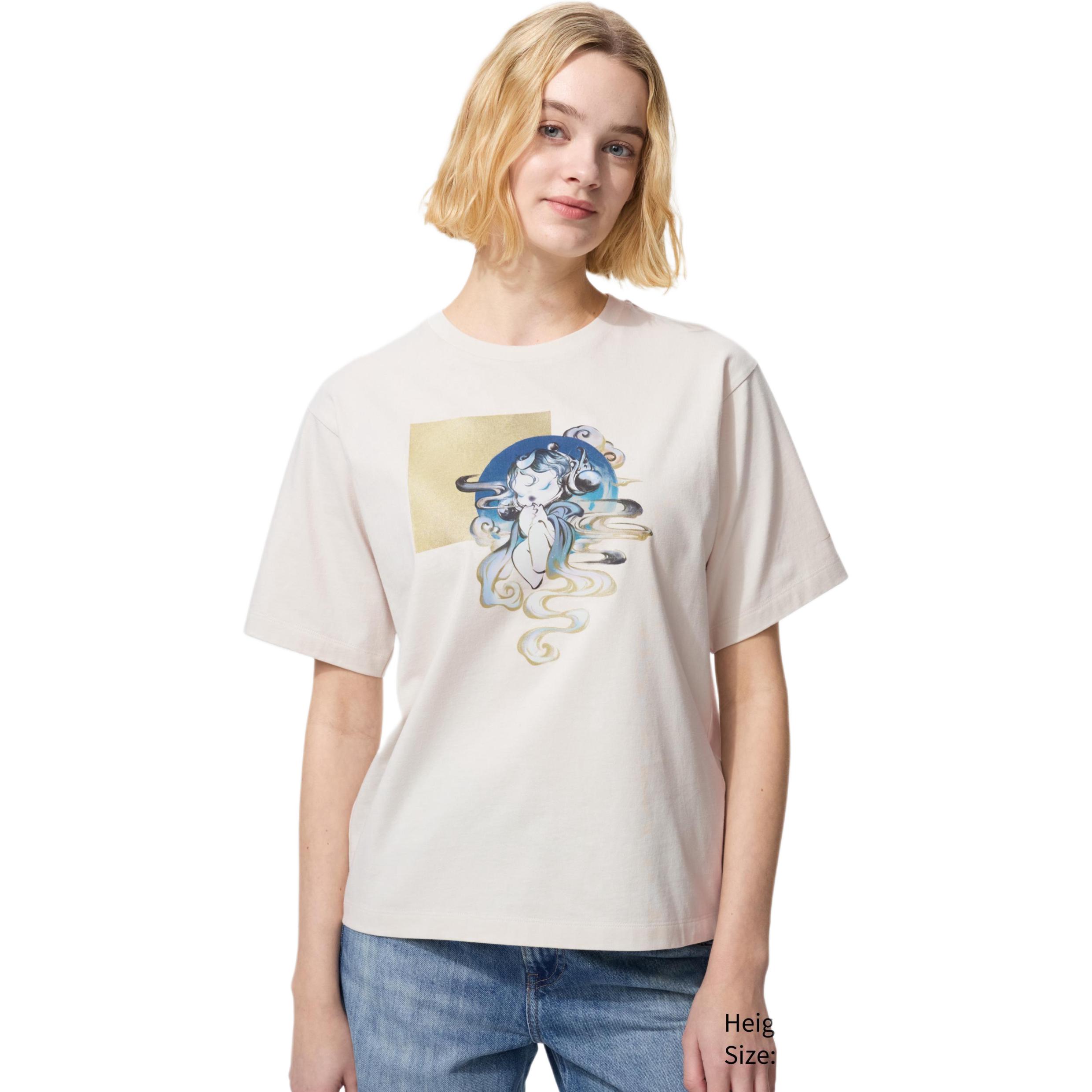 UNIQLO Футболка POP MART Collaboration Edition женская светло-бежевая — фото 3