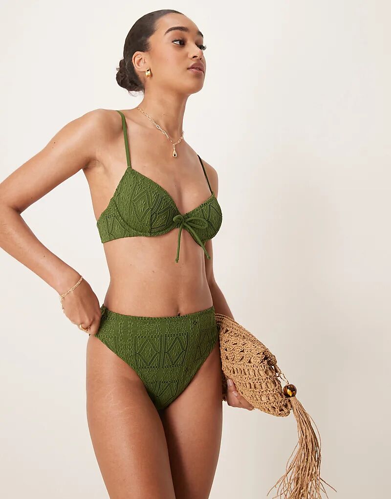 

Плавки-бикини ASOS DESIGN Bertie с высокой посадкой и шитьем, оливково-зеленого цвета