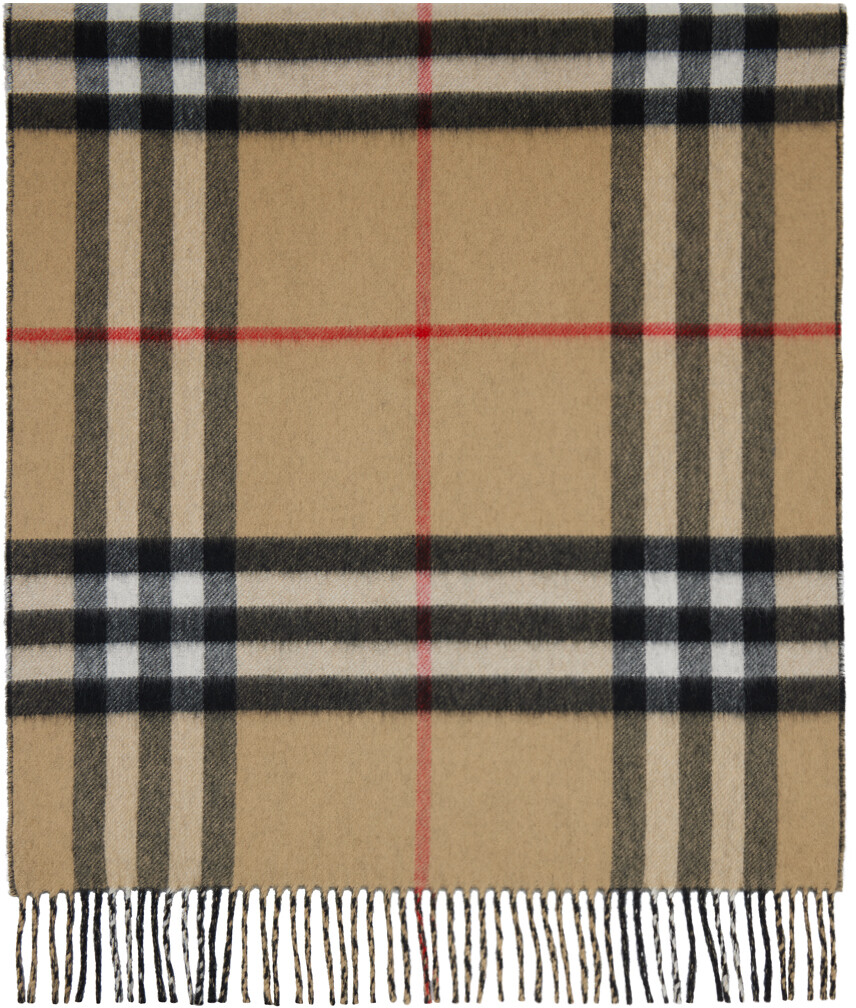 

Бежевый кашемировый шарф в клетку Burberry, цвет Archive beige