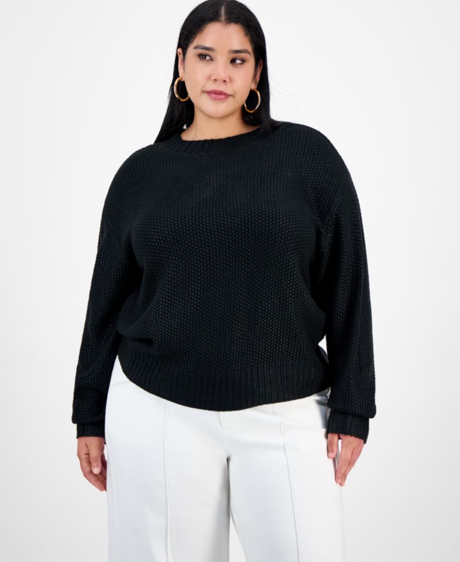 

Модный свитер большого размера с фольгированным принтом, приспущенными плечами и круглым вырезом, эксклюзивно для Macy's Bar III, Black