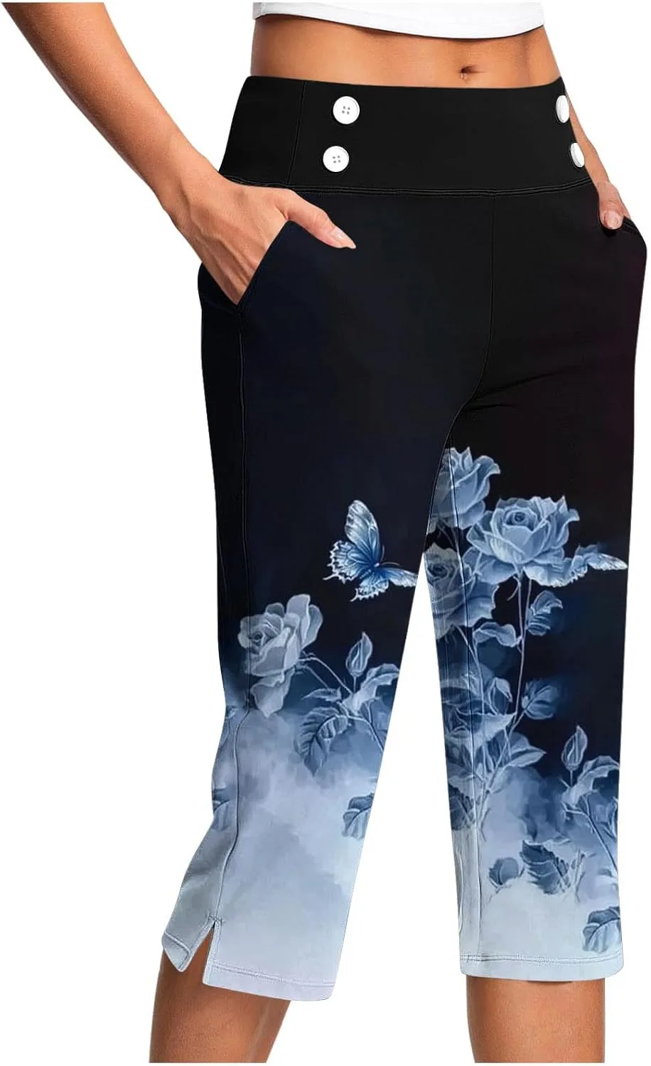 

Плюс сайз капри для женщин, лето 2025, высокая талия, богемный цветочный принт, широкие штанины