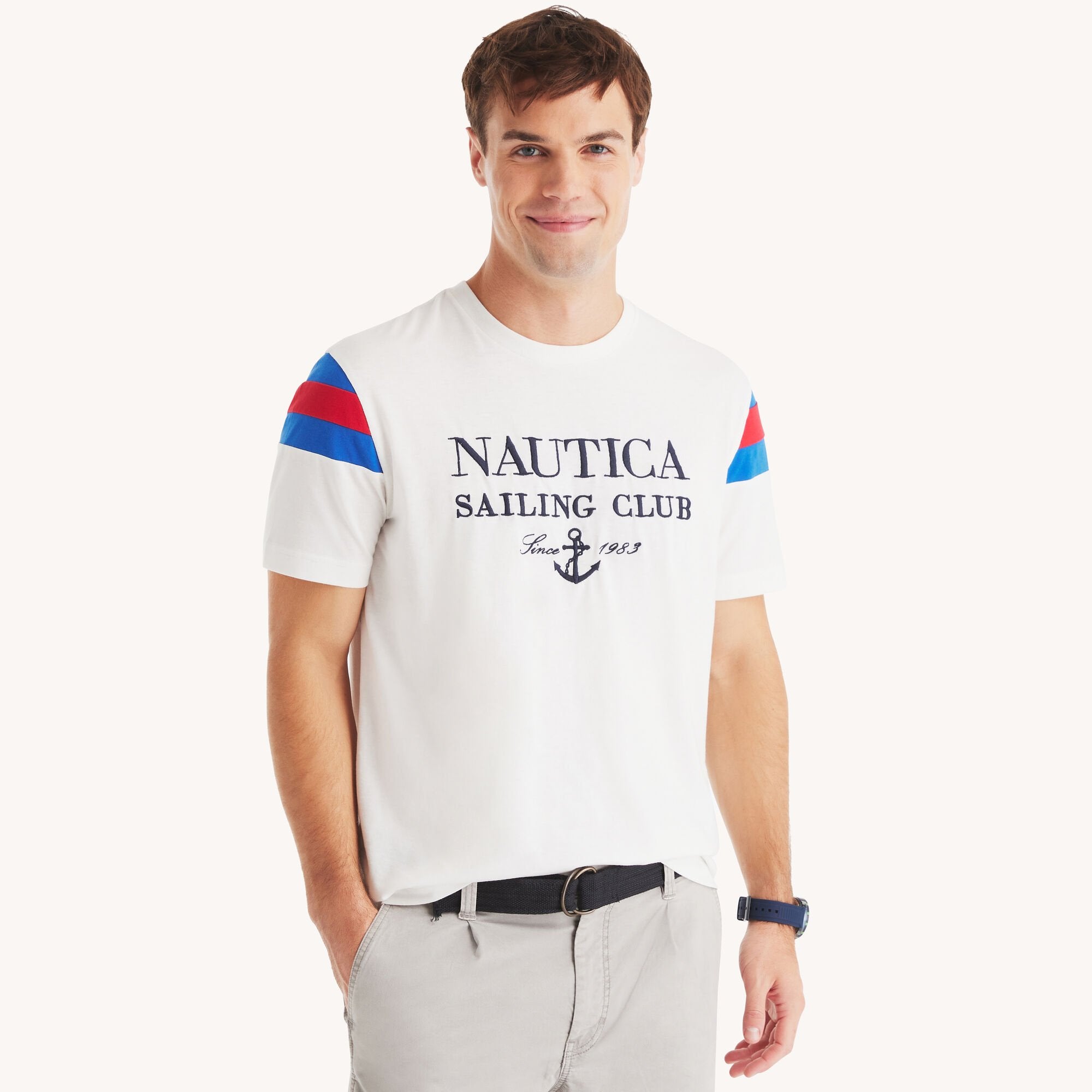 

Футболка Nautica Mens Colorblock с круглым вырезом, цвет bright white