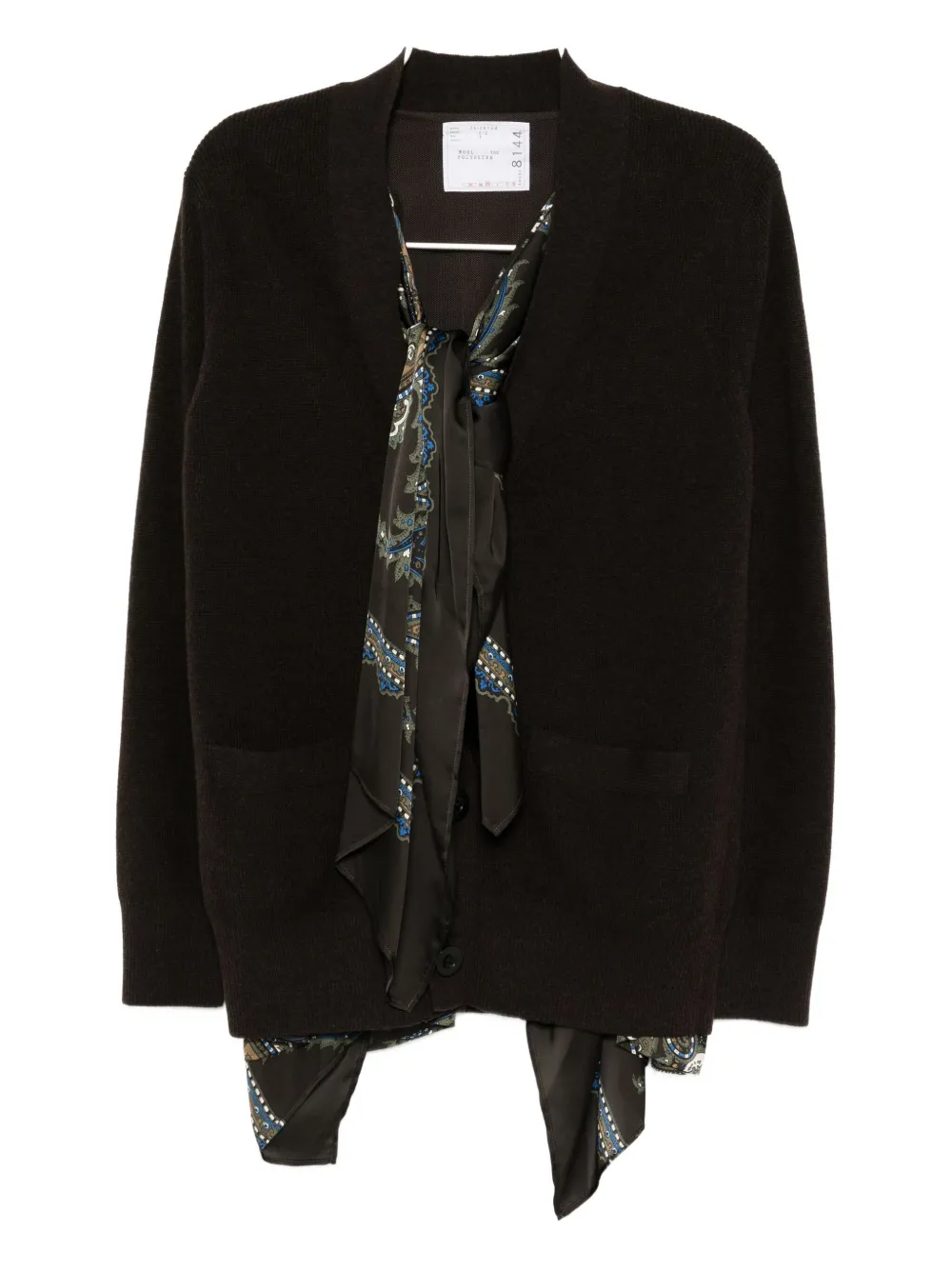 

Кардиган из шерсти с многослойной отделкой в стиле банданы SACAI, коричневый