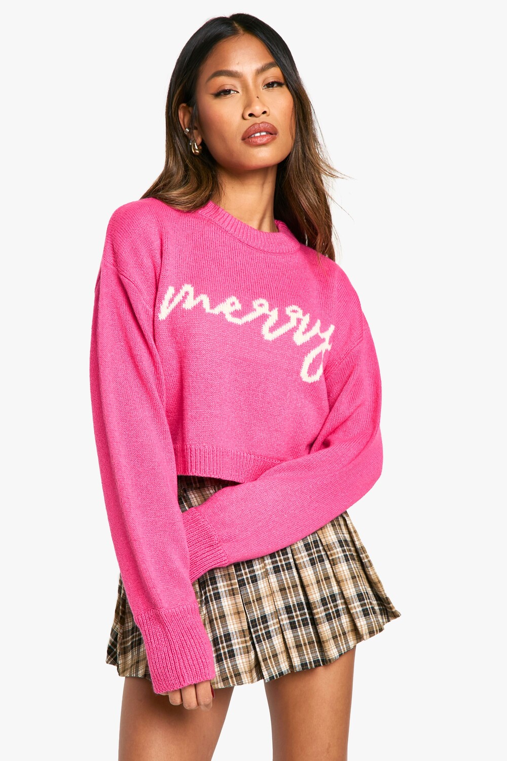 

Джемпер рождественский Merry Boohoo укороченный, розовый