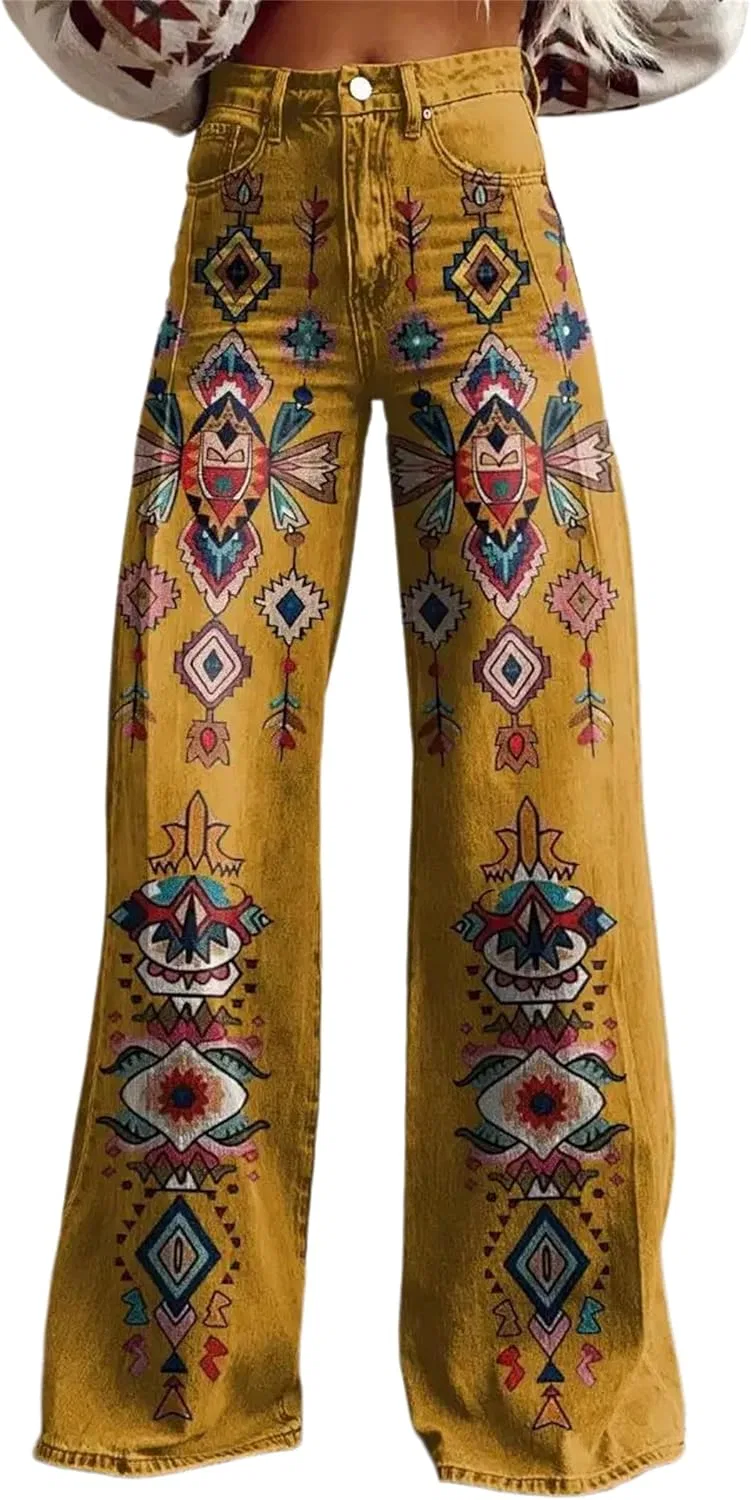 Джинсы с цветочным принтом, Wide Leg, 21