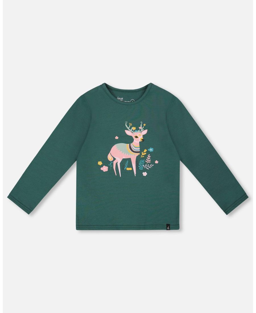 

Хлопковая футболка с длинными рукавами для маленьких девочек, темно-зеленая - для малышей/детей Deux par Deux, Dark green