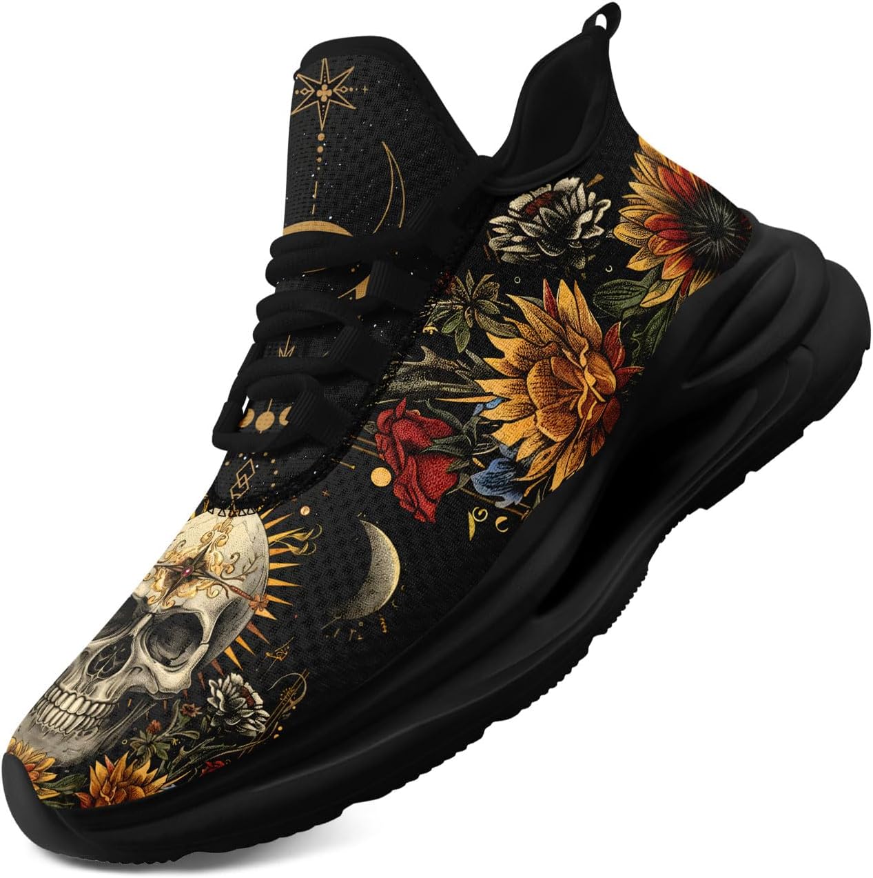 

Дышащие кроссовки из сетки для мужчин и женщин - с дизайном цветов, черепа и подсолнуха, легкие кроссовки на шнуровке Awsole, черный
