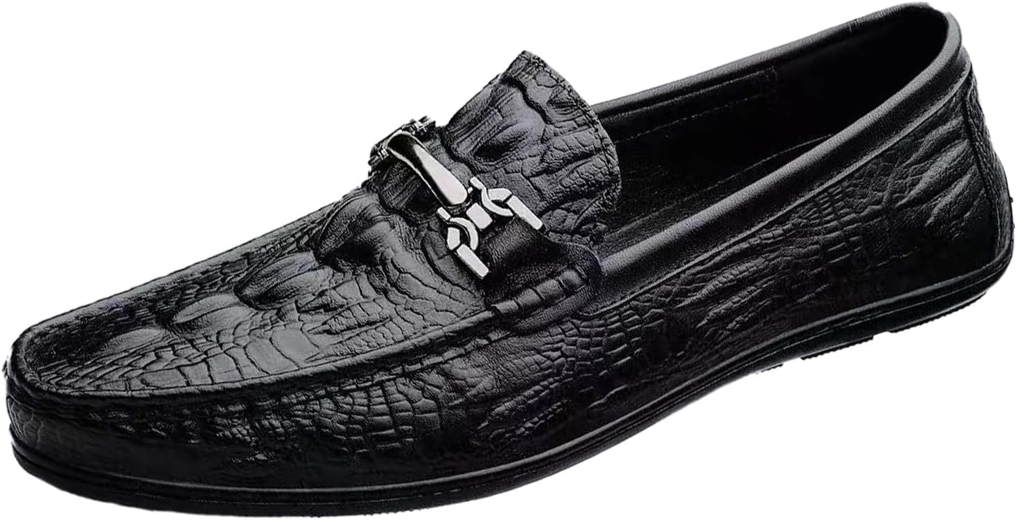 

Мужские лоферы EGGDK из натуральной кожи - слипоны с тиснением под аллигатора, с противоскользящей подошвой, круглым носком, удобные для делового повседневного стиля, вождения или ежедневной носки, черный