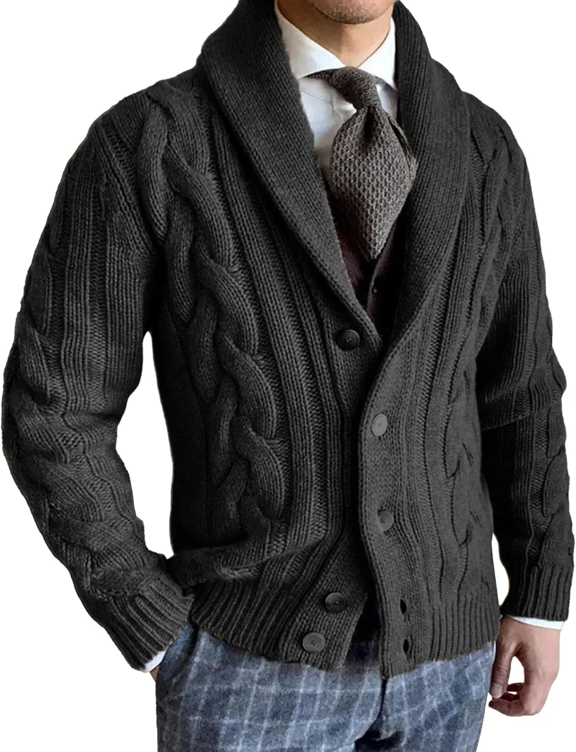 

Мужской кардиган slim fit, вязаный, на пуговицах QOAAIE