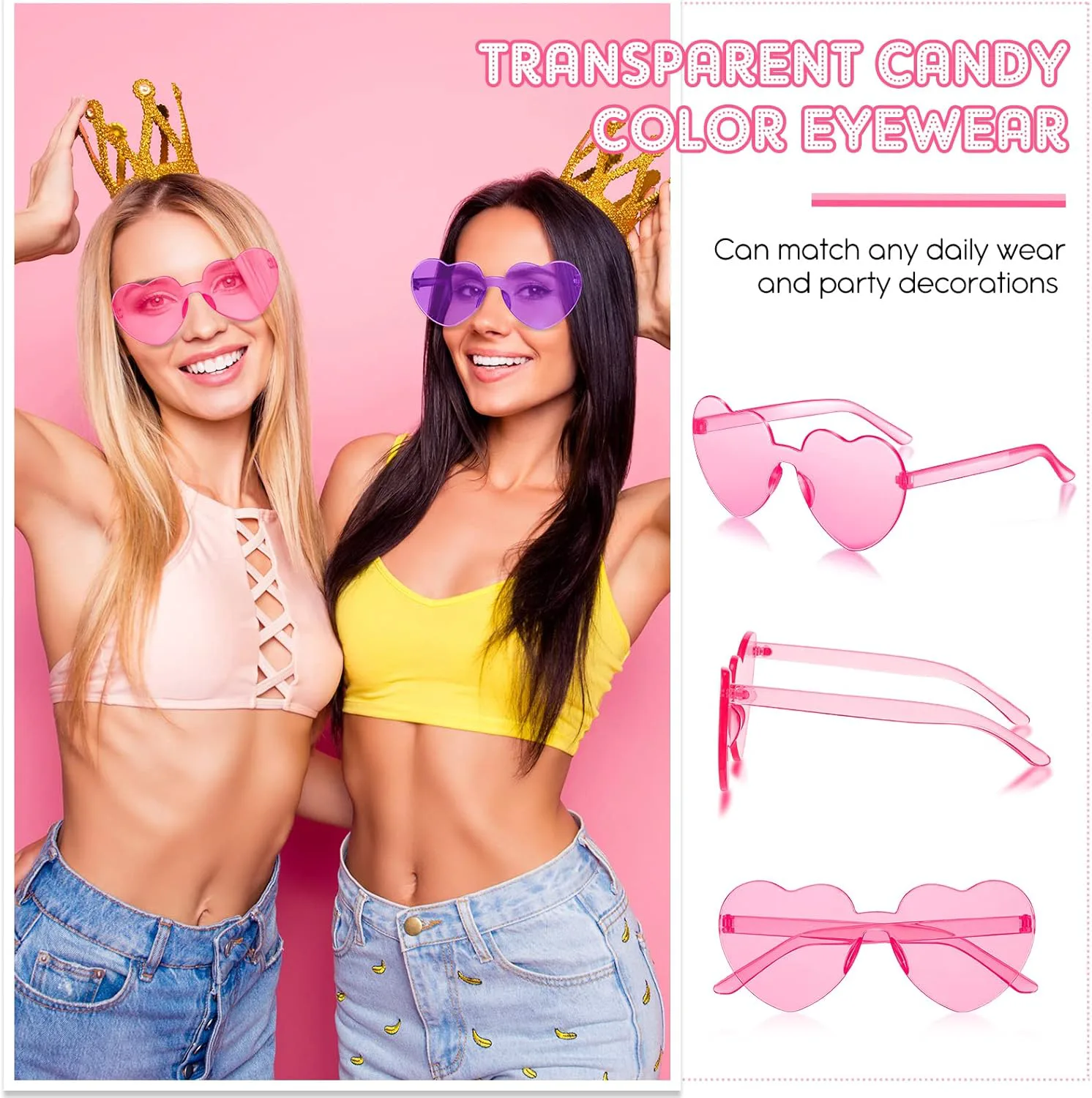 

Frienda 8 пар солнцезащитных очков в форме сердца для женщин, без оправы, в форме сердца, конфетных цветов, идеально подходят для вечеринок, Pink, Purple