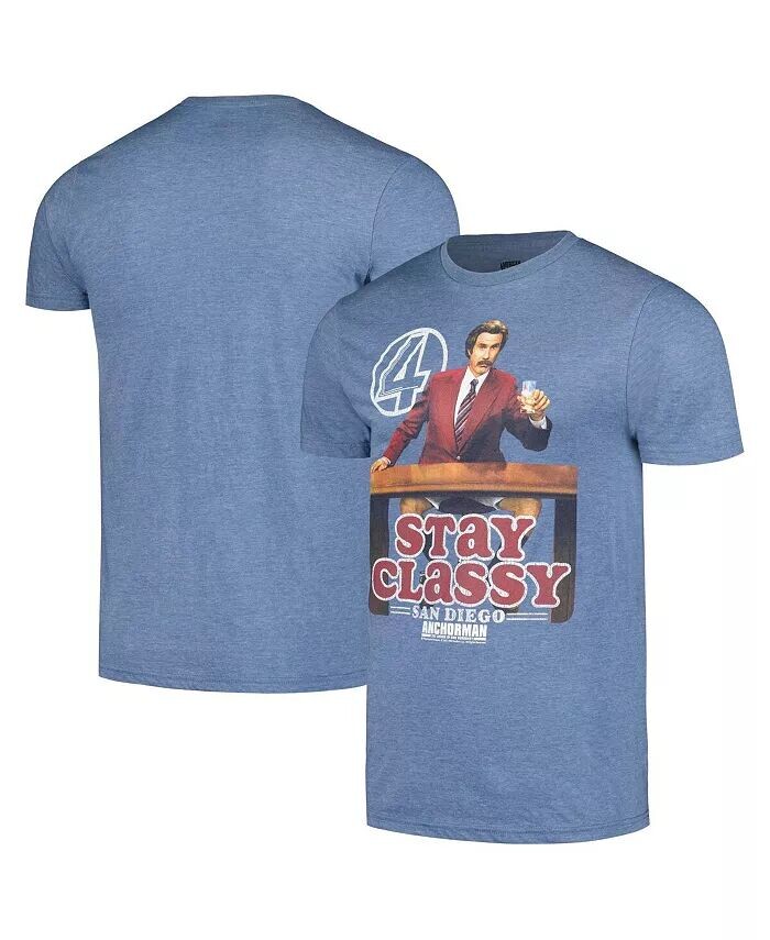 

Мужская и женская футболка с рисунком Heather Blue Anchorman Stay Classy American Classics, синий