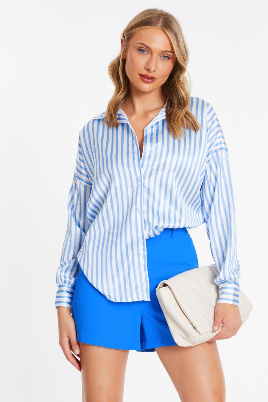 

Синяя атласная полосатая рубашка QUIZ Clothing