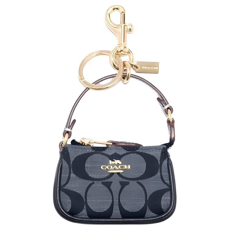 

COACH Сумка-шарм из холста с кожаными деталями для женщин, темно-синяя