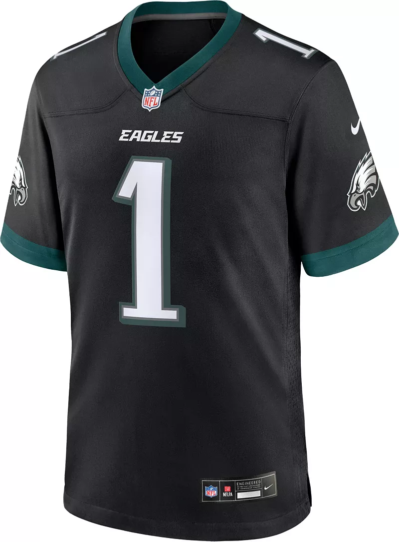 Мужская альтернативная черная игровая майка Nike Philadelphia Eagles Jalen Hurts #1 — фото 3