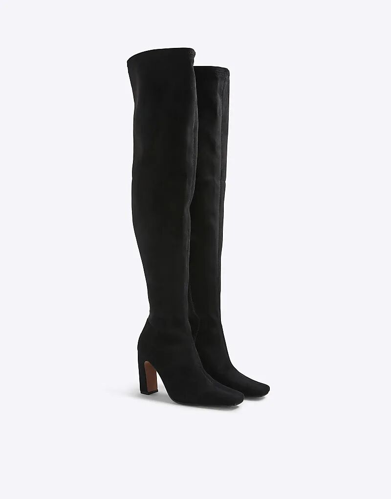Высокие сапоги River Island на эластичном каблуке черного цвета