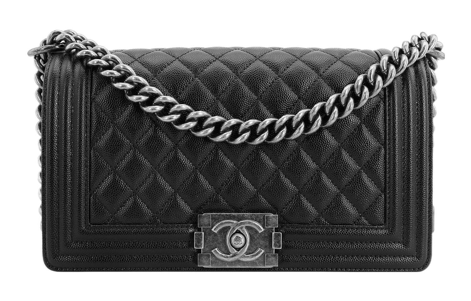 

LEBOY Кожаная наплечная сумка через плечо среднего размера женская черная CHANEL