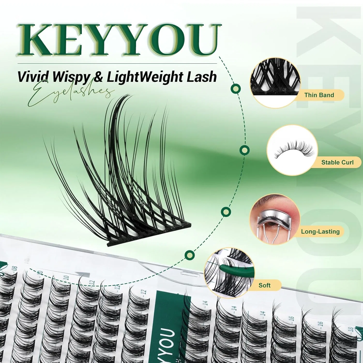 Пучки накладных ресниц KEYYOU «Y09-D-Mix» D-изгиб, 8-16 мм, 96 шт. Keyyou, Y09 — фото 3