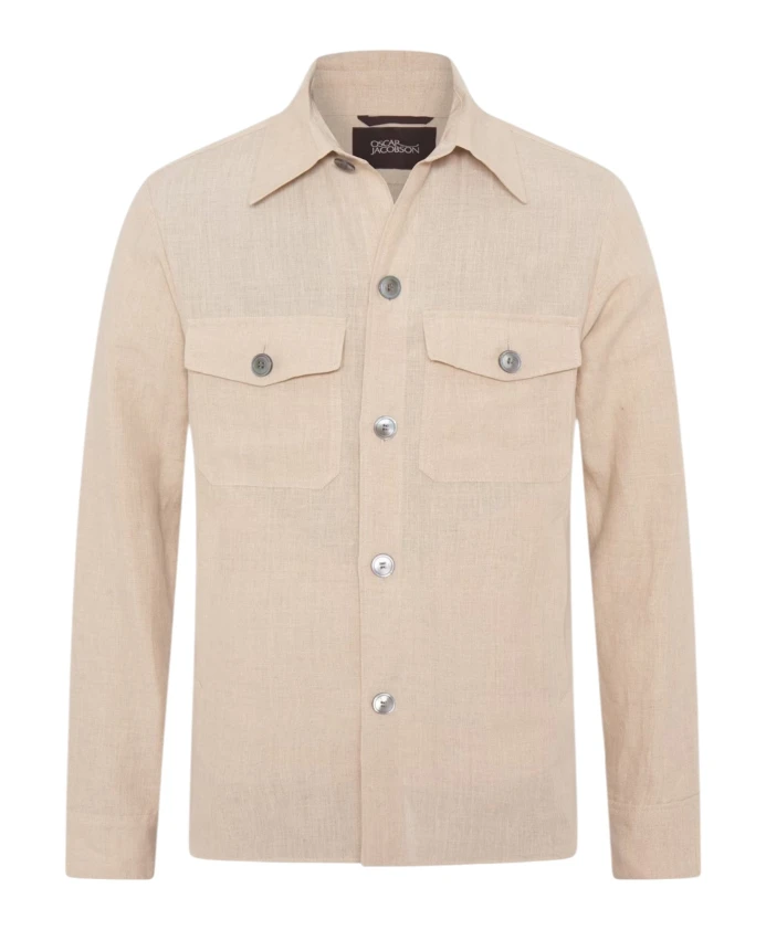 

Бежевая льняная рубашка-накидка, стандартный крой. Oscar Jacobson, бежевый