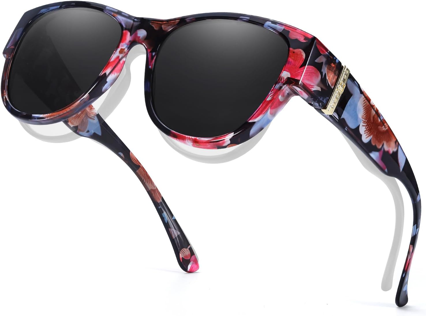 

Солнцезащитные очки Xfeel Trendy поверх обычных очков для женщин, большие солнцезащитные очки для женщин с защитой от УФ-излучения поверх очков с диоптриями, Rainbow Floral/Grey