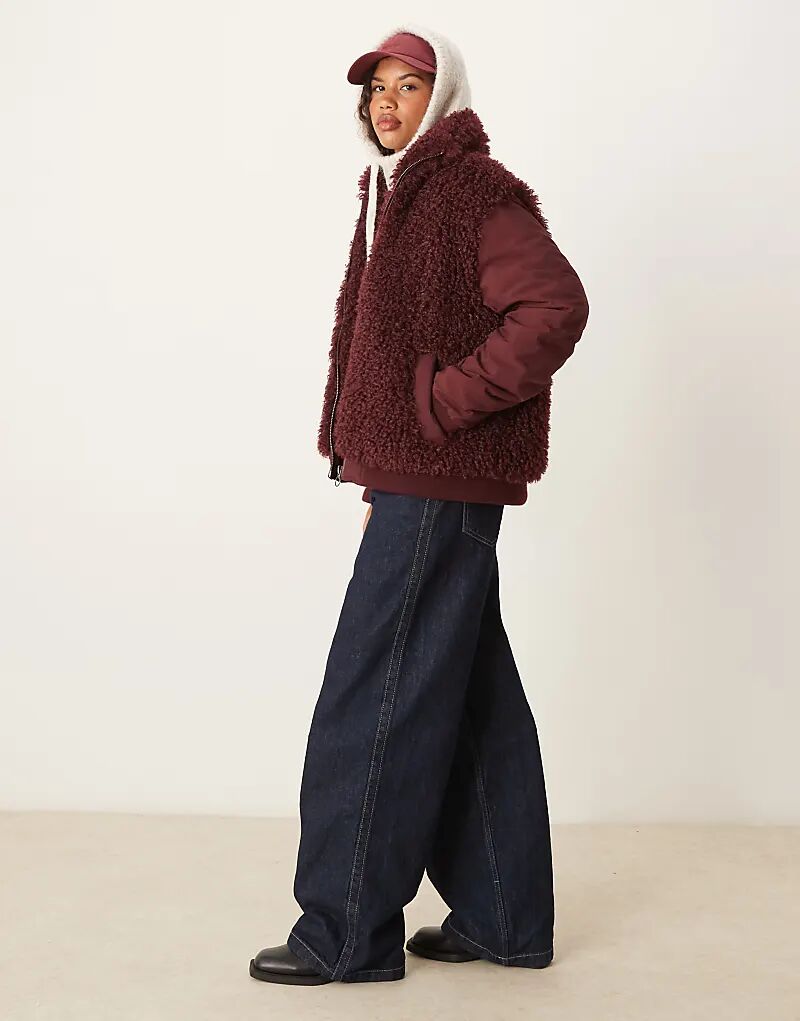 

Куртка-бомбер с заплатками из бордового материала ASOS DESIGN