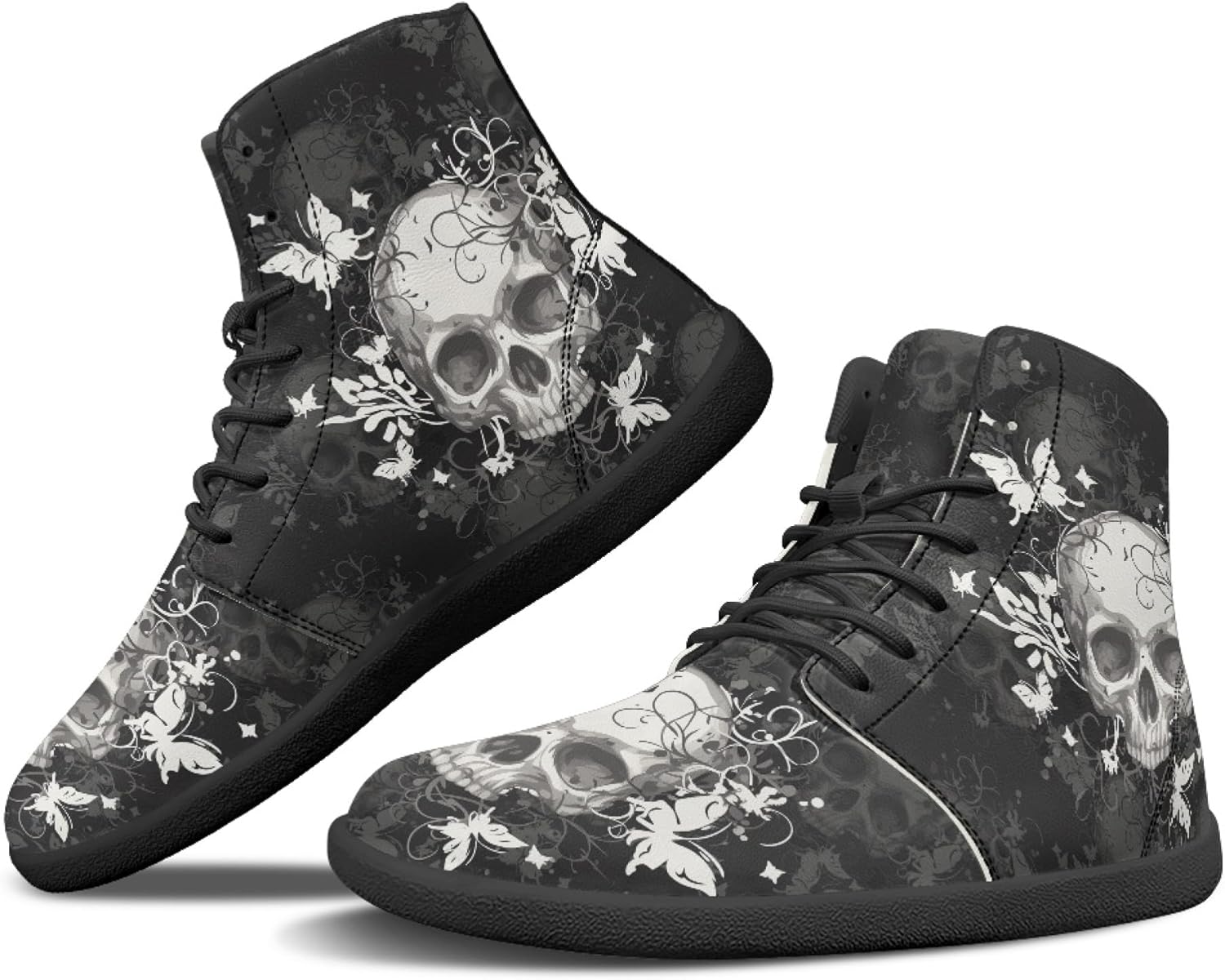 

Высокие кроссовки с черепом для женщин и мужчин, с отделкой из искусственной кожи, с широкой носочной частью, минималистичные босоножки Arleeorkee, Skull Butterfly Floral