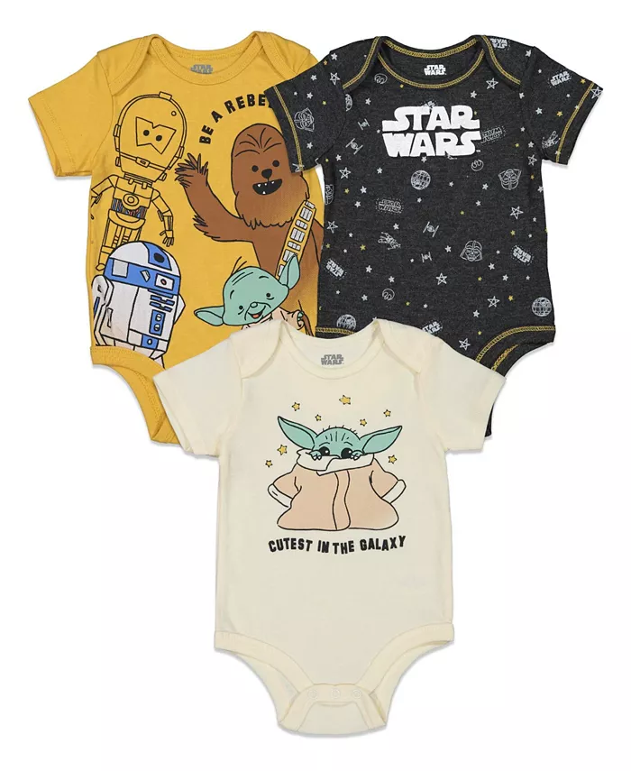 

Звездные войны Yoda R2-D2 Chewbacca Комплект из 3 боди для мальчиков, малыши Starwars, мультиколор