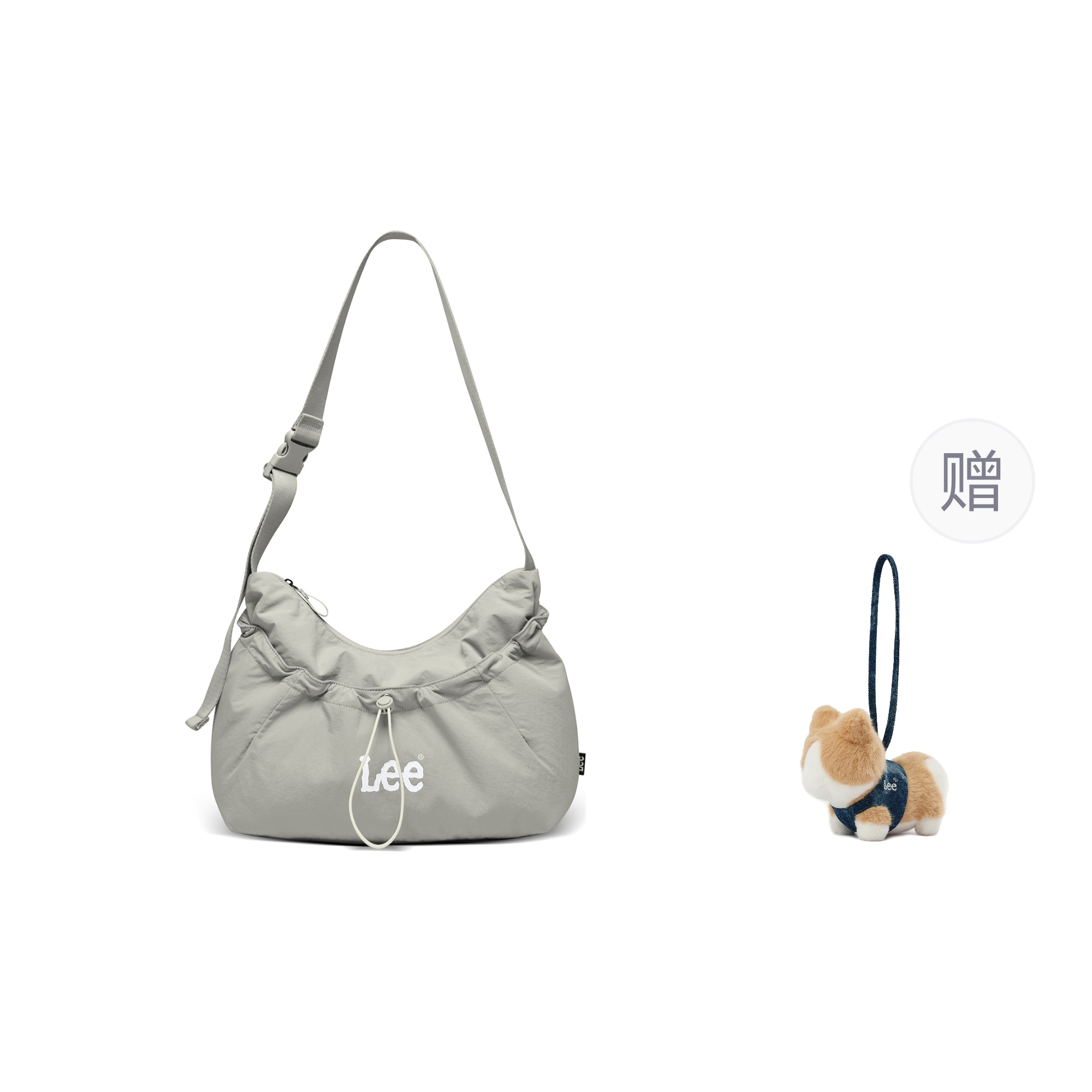 

Lee Тканевая сумка через плечо, Gray Green+Brand Plush Pendant