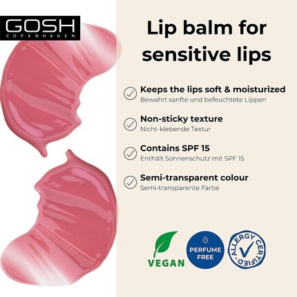 Тонированный бальзам для губ цвета Vintage Rose 04 Smooth Soft Lips And Care One Glossy Booster Lipstick Vegan Ingredients Spf 15, Gosh — фото 2