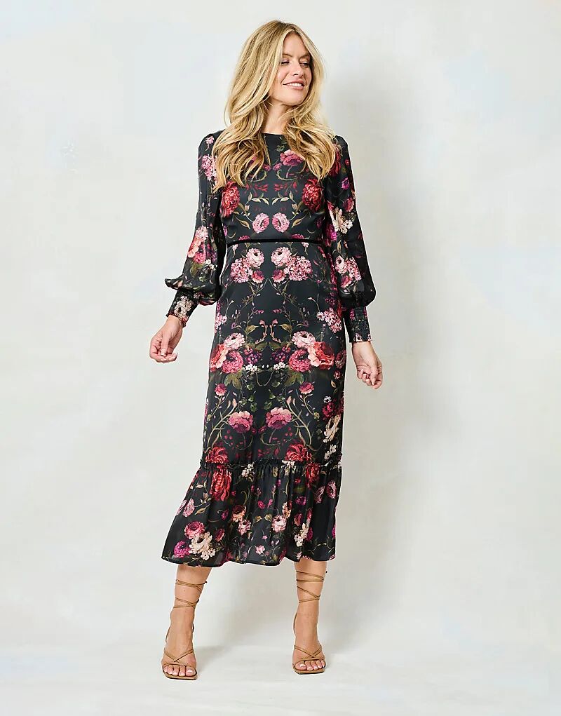 

Платье Hope & Ivy с высоким воротом, рукавами-блузонами и бантом сзади, черного цвета, многоцветное.