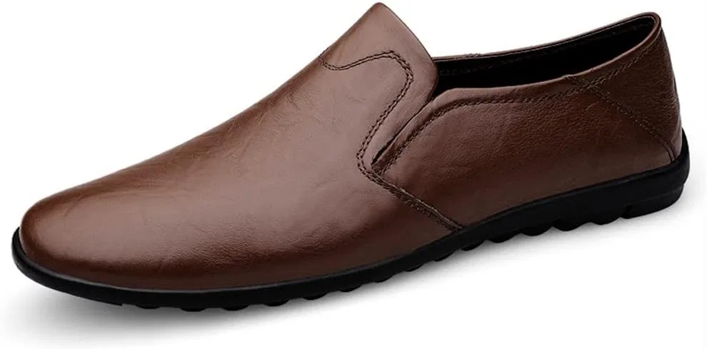 Лоферы кожаные Mens Loafers Moccasins Shoes, Красный/Коричневый SayfuR — фото 2