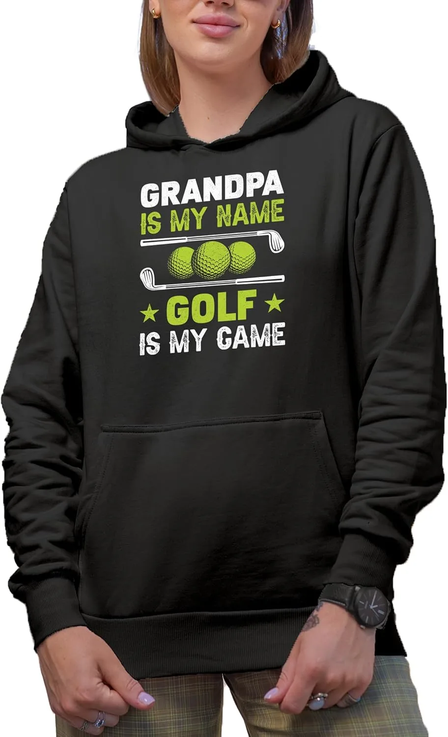 

Толстовка с капюшоном "Grandpa Is My Name, Golf Is My Game" с мячами и клюшками Make Your Mark Design