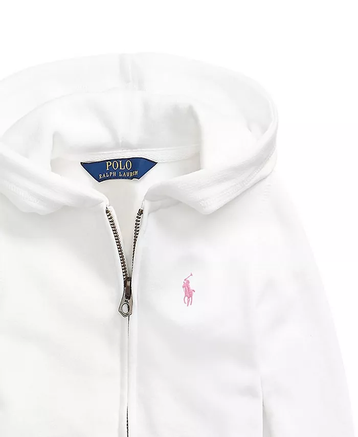 Детская флисовая толстовка с молнией для девочек 2T-6X Polo Ralph Lauren, белый — фото 3