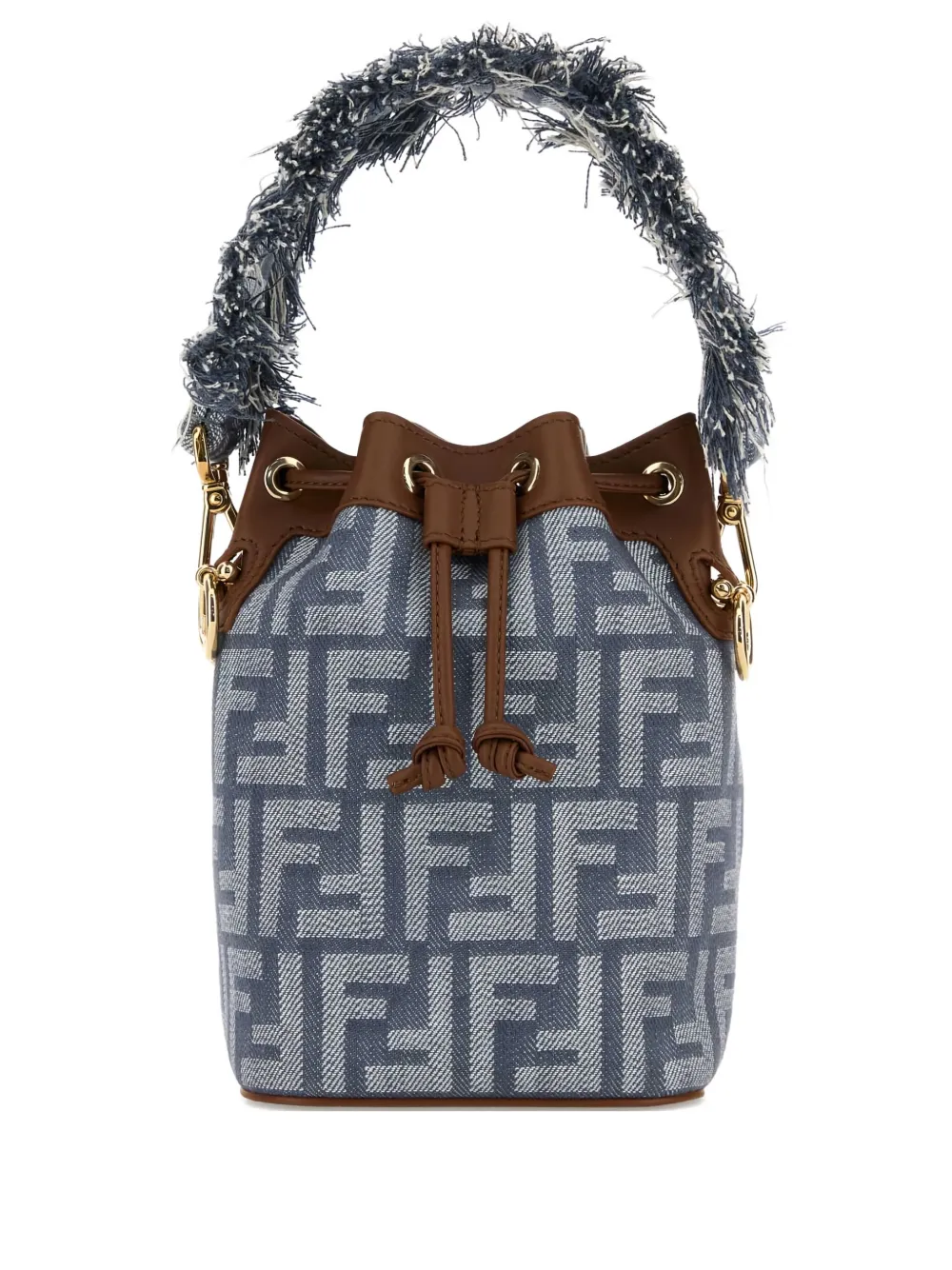 

Сумка-ведро Mon Tresor размера мини с логотипом FF FENDI, синий