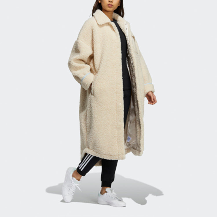 Пальто (WMNS) adidas Originals Lamb's Wool Long Coat 'Cream Yellow' — фото 4