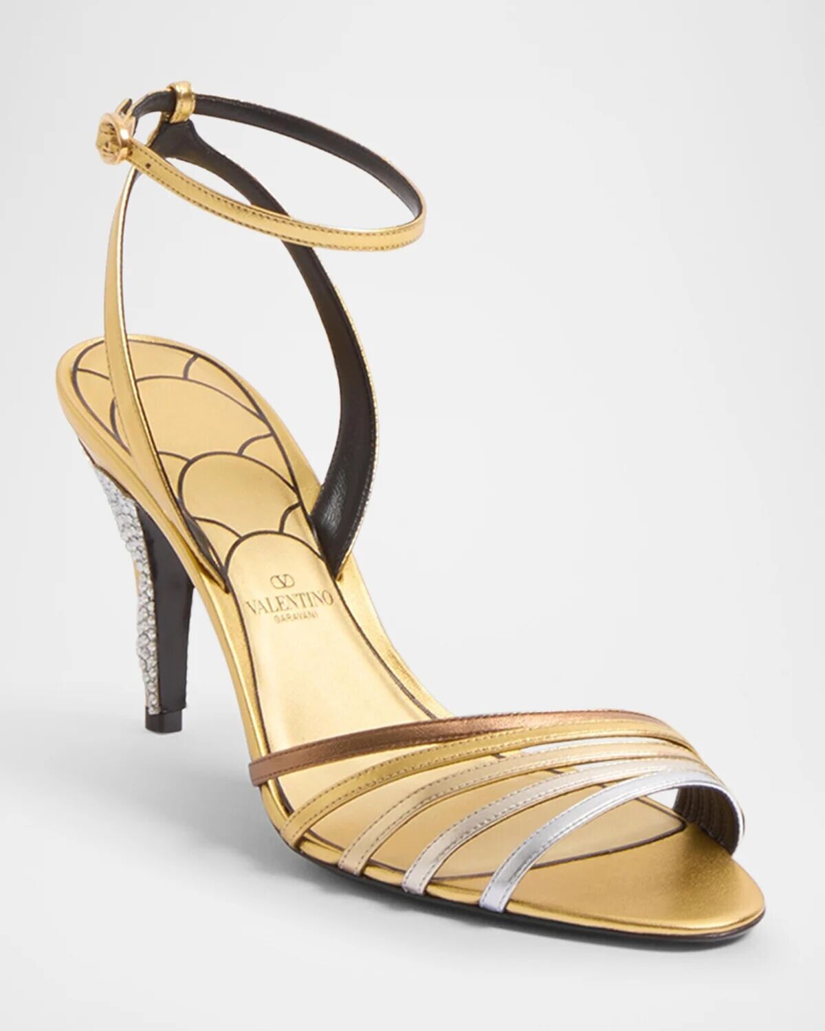 Сандалии Ladycrush с цветными блоками и металлизированным ремешком на щиколотке Valentino Garavani, цвет Multicolor Bronzo/Silver Shade — фото 3