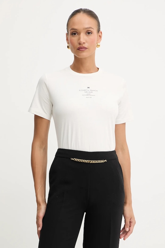 

Хлопковая футболка Elisabetta Franchi, бежевый