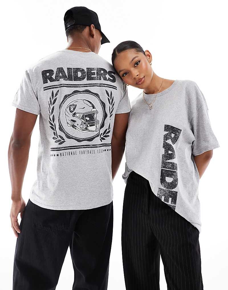 

ASOS DESIGN — серая футболка с лицензионными принтами NFL Raiders