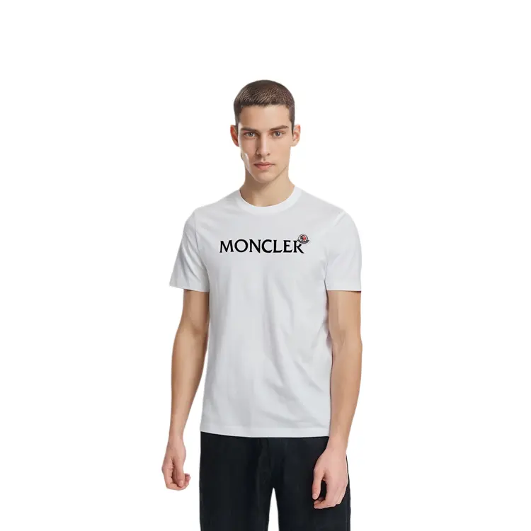 Футболка Moncler из хлопка с флокированным логотипом, белая — фото 4
