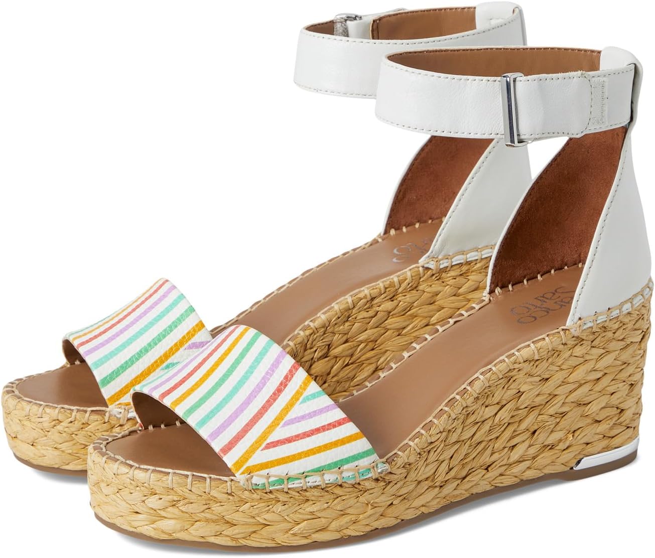 Сандалии Franco Sarto Clemens Raffia Espadrille Wedge Heel Sandals, цвет White Rainbow Stripe
