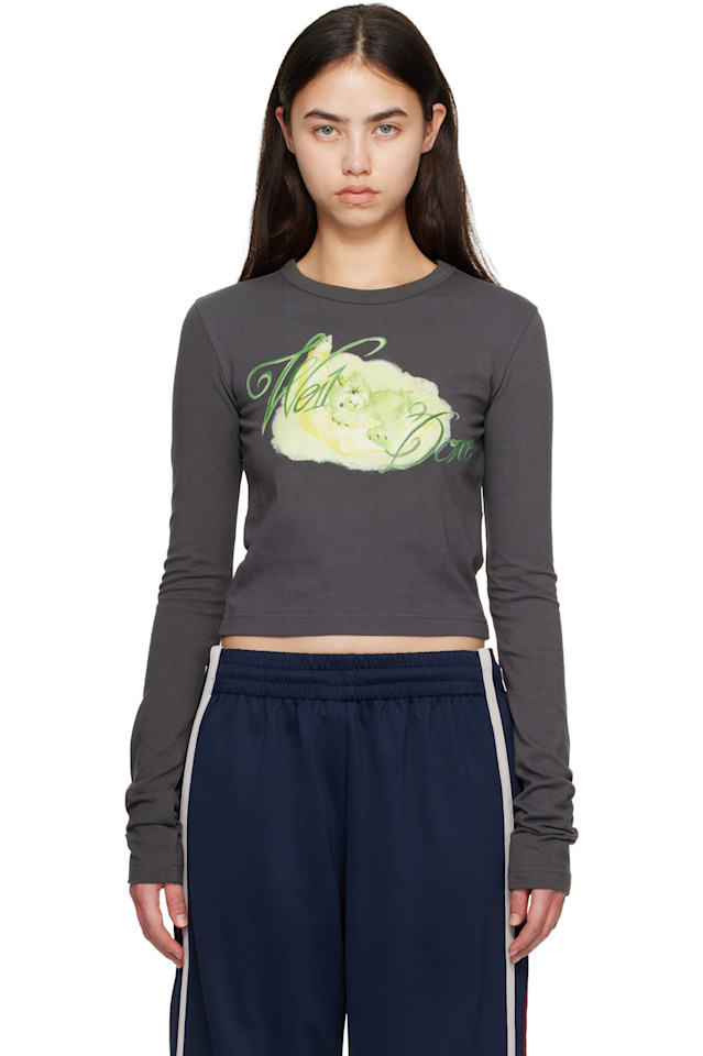 

We11Done Серая укороченная пастельная футболка с длинными рукавами в стиле «тедди»