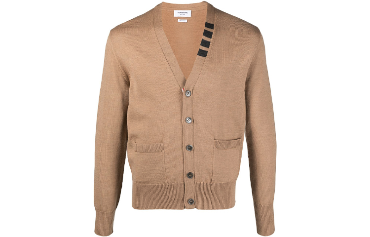 

Кардиган с V-образным вырезом и 4 планками THOM BROWNE, Camel