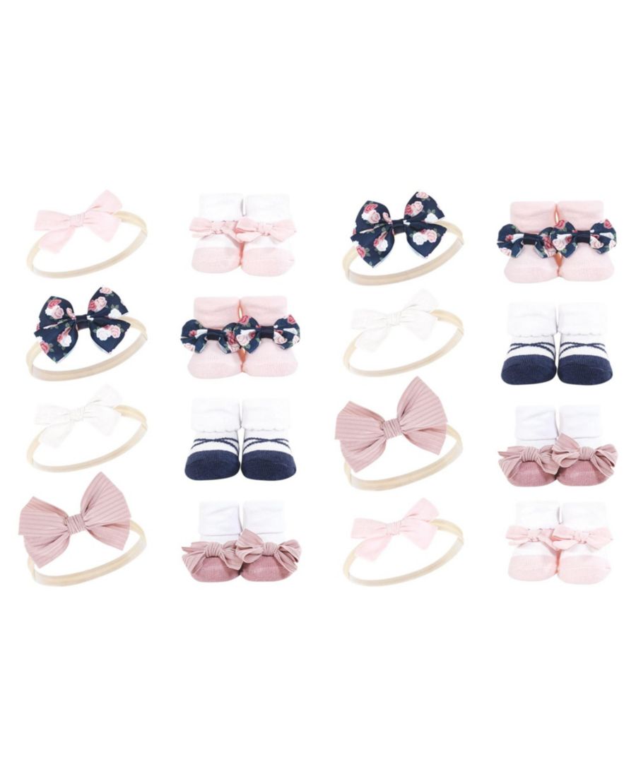 

Набор из 16 предметов: повязка на голову и носки, нежно-розовый цветочный узор Hudson Baby, Blue blush floral