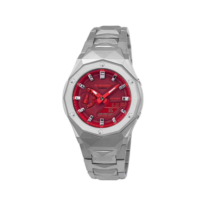 

Casio Часы Retrofit Series с электронным механизмом, металлическим ремешком, унисекс, красный циферблат