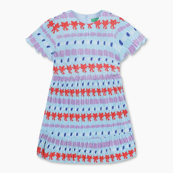 Детское плиссированное платье Bodre синего цвета от Benetton Kids