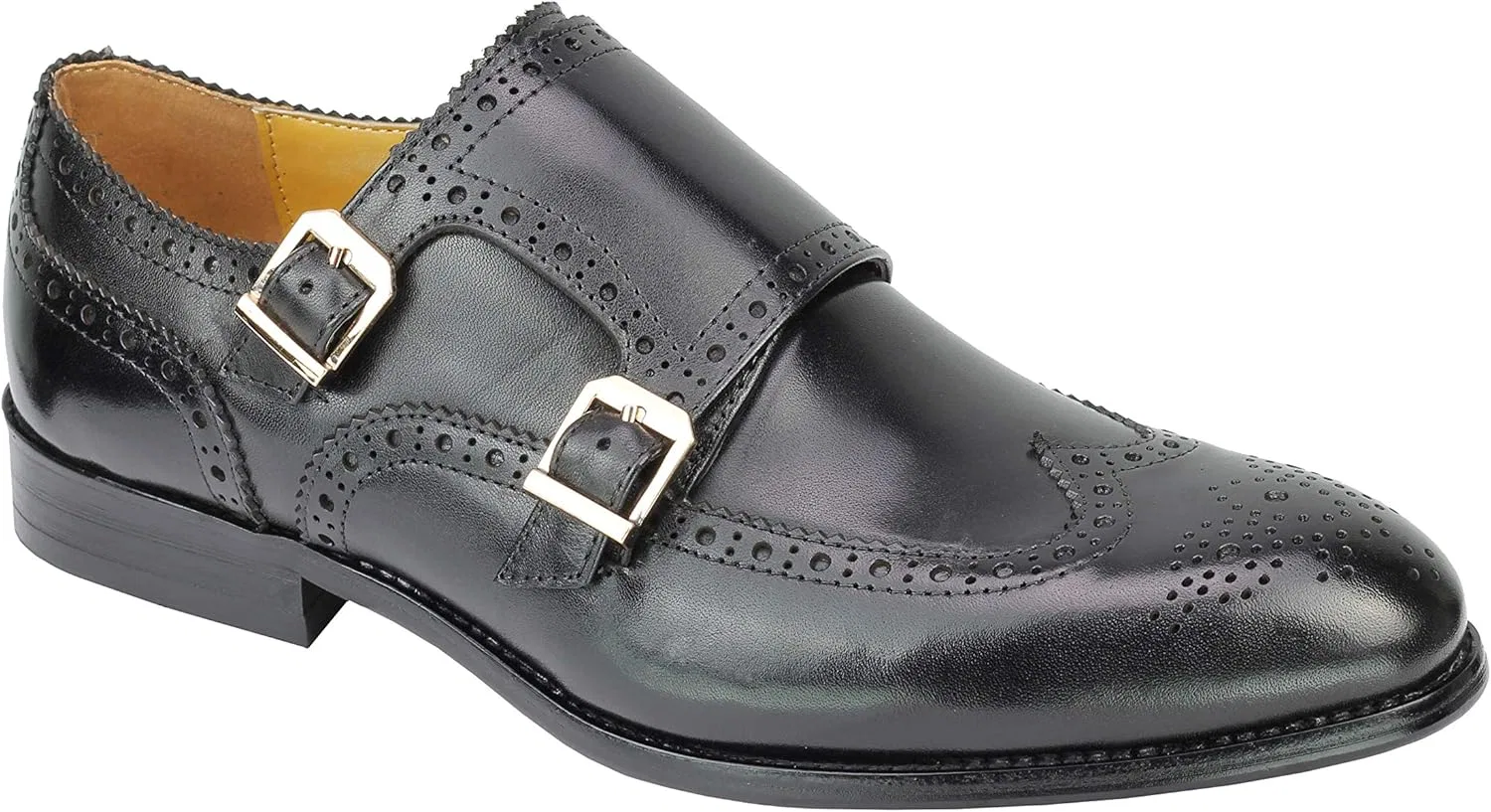 Xposed Формальные слипоны Xpose Herren Vintage Schwarzer Brown Echtes Leder Brogue Doppel-Bügel-Monk-Schuh-Intelligenten