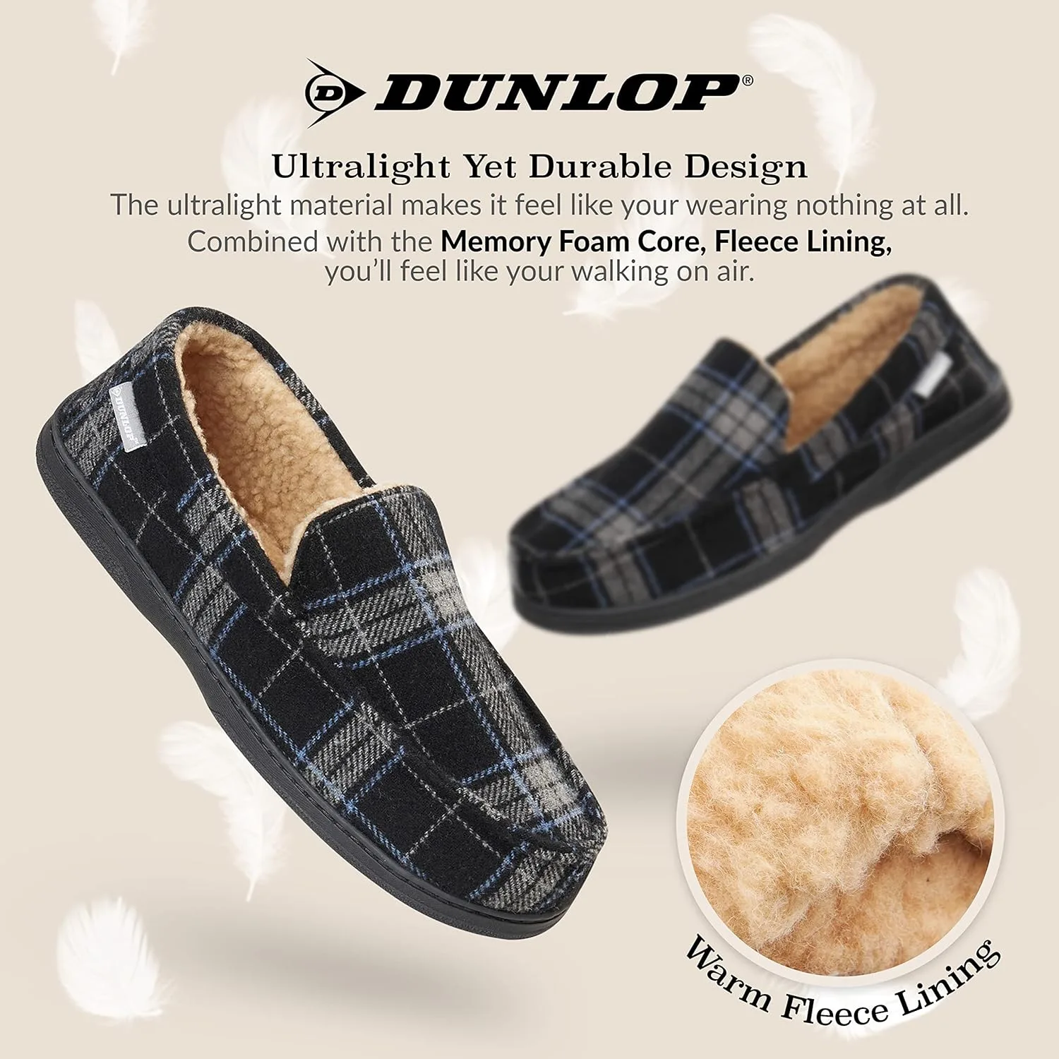Мужские мокасины-тапочки Dunlop с подкладкой из пеноматериала с эффектом памяти и флиса, нескользящие, размеры 41-46, черный/серый — фото 4