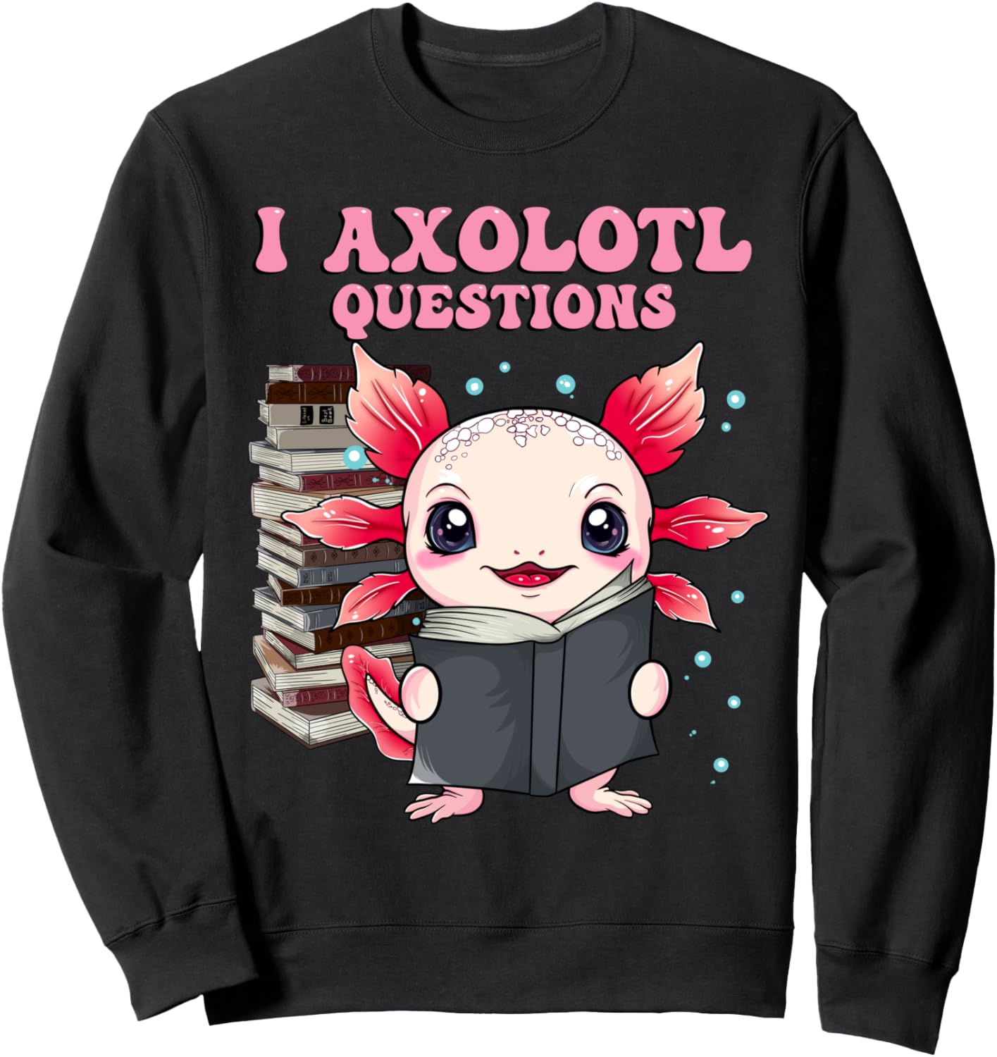 

Милая толстовка с изображением аксолотля для любителей книг, забавная толстовка для чтения Cute Kawaii Axolotl For Girls And Teens, черный
