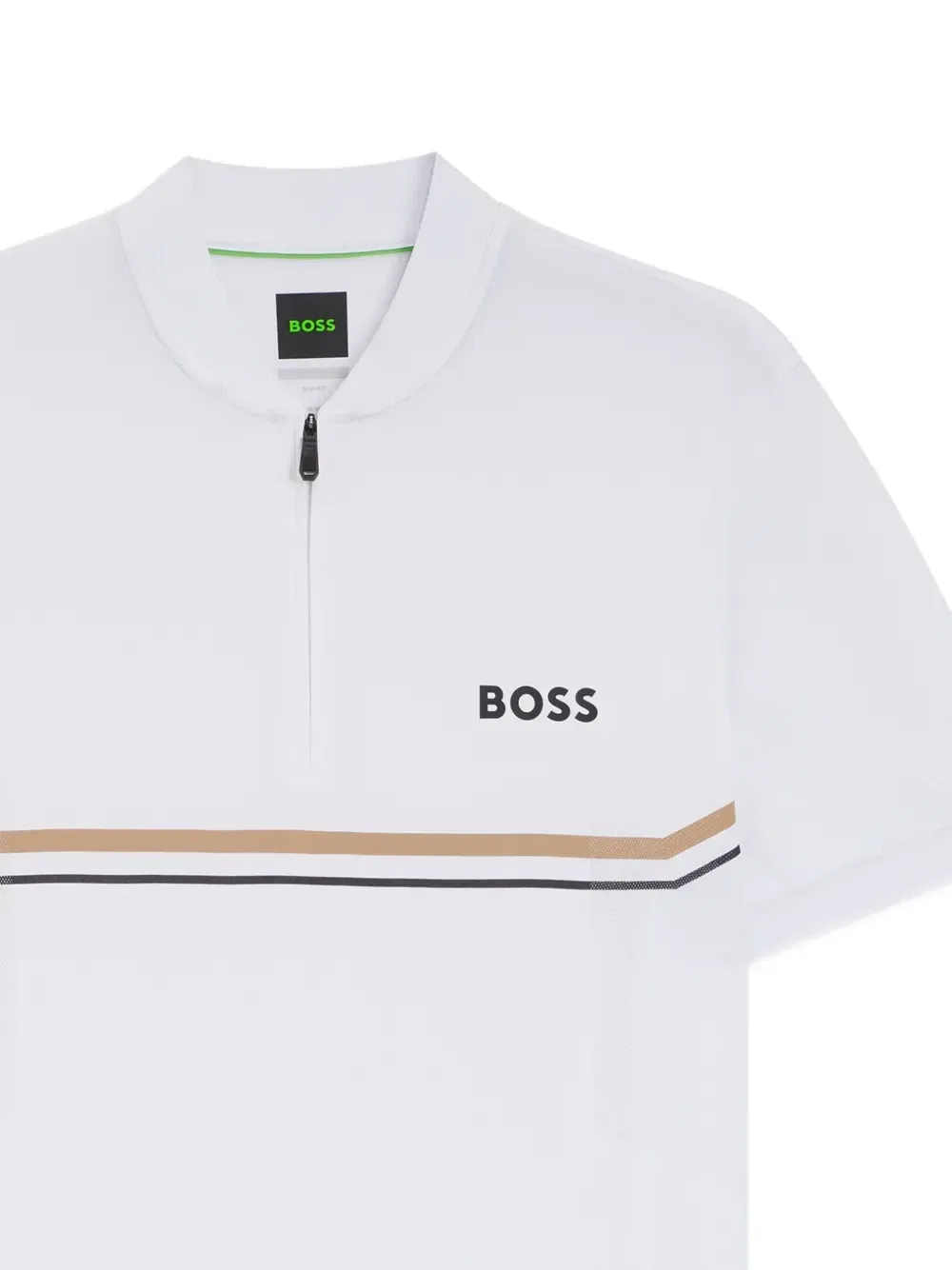Полосатая рубашка поло с воротником на молнии BOSS, белый — фото 2