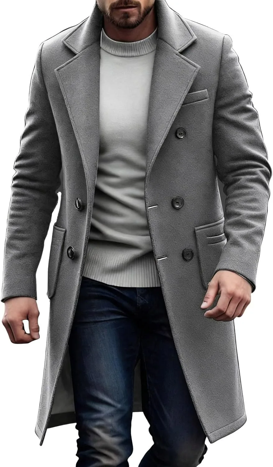 Тренчкот мужской 2025 винтажное двубортное пальто pea coat с лацканами ветровка пальто осеннее длинное с карманами generic, серый
