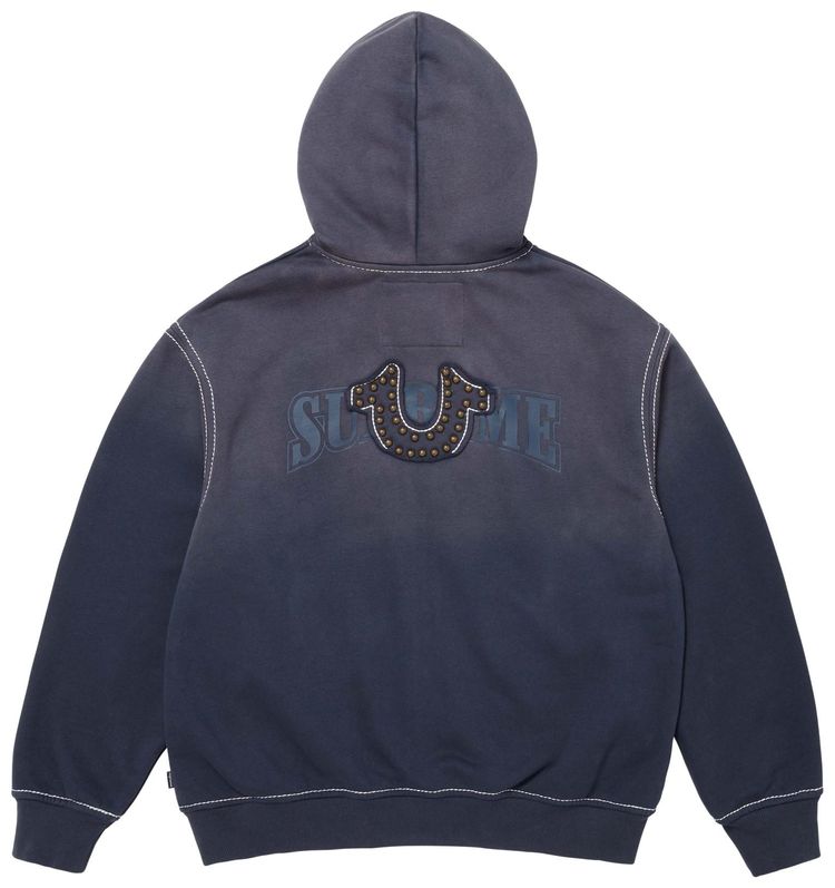 Толстовка Supreme x True Religion на молнии с капюшоном, темно-синяя — фото 2